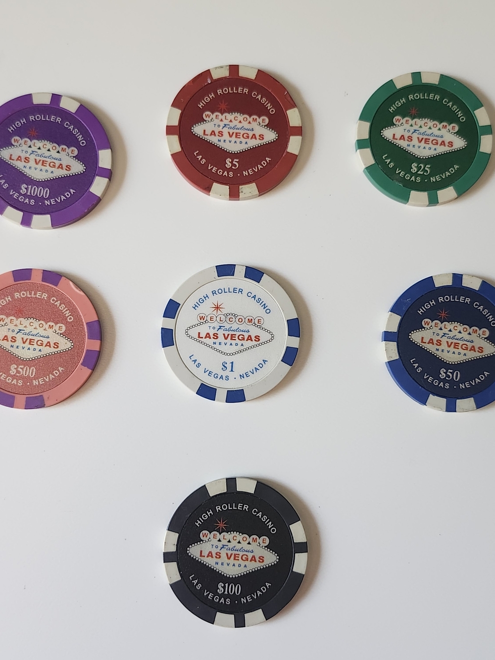 Lot of 7 Las Vegas Poker Chip Refrigerator Magnets - Souvenir Travel Gift Set
